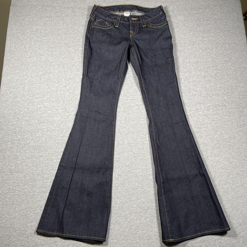 True Religion Flared Jeans Womens 26 Blue Slim Mid Rise Dark Wash